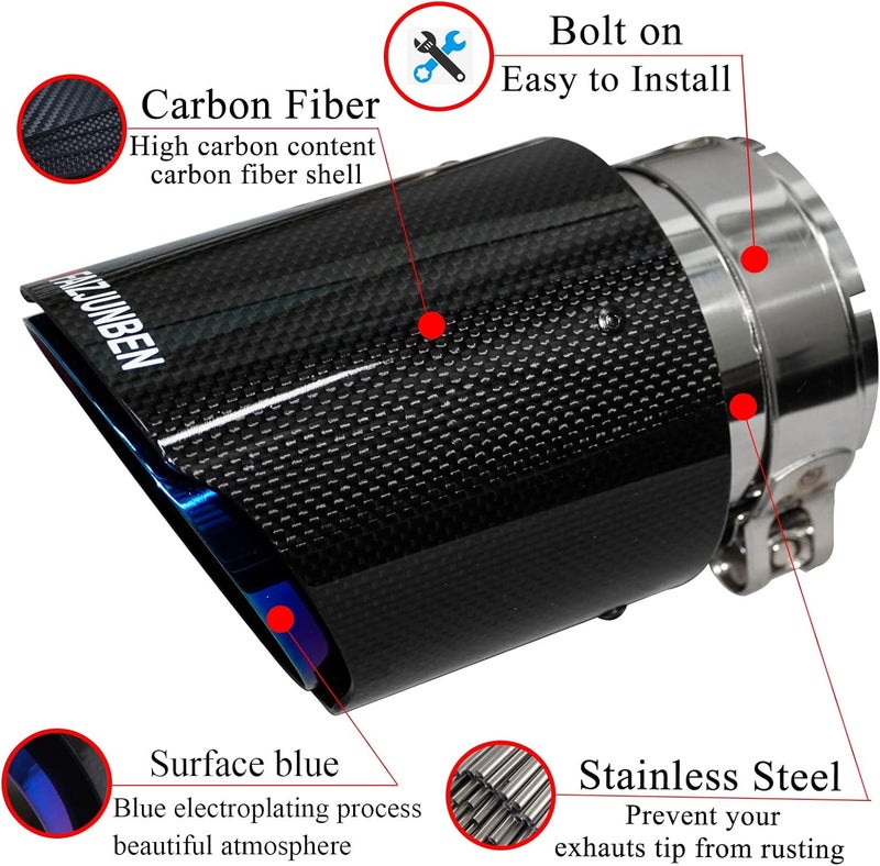 FAIZJUNBEN carbon fiber exhaust tips, 3 inch inlet, 4 inch outlet, mirror carbon fiber exhaust tips, stainless steel blue carbon fiber car exhaust tips. - Image 4